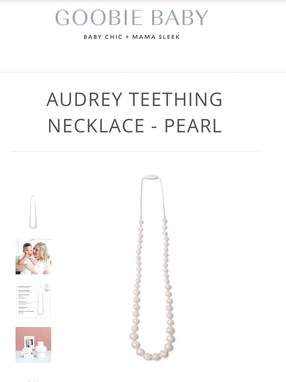 Goobie Baby Nursing Breastfeeding Teething Necklaces - 1 pearl, 1 marble gray